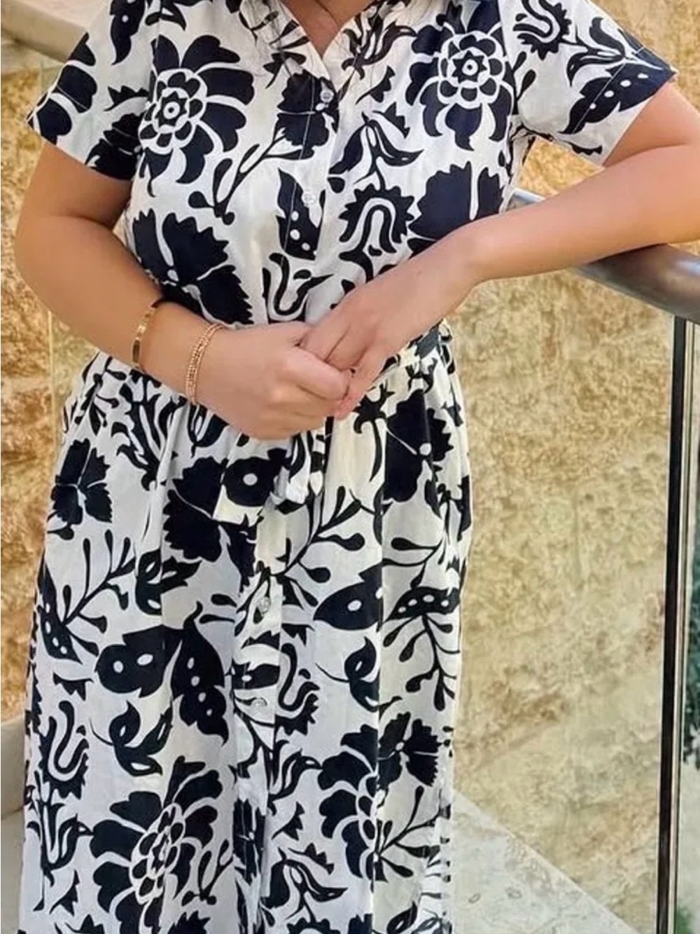 T.J.Maxx Black & White Floral Button-Front Midi Dress